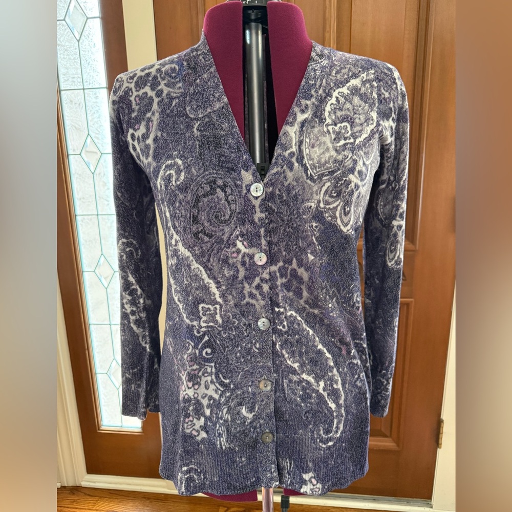 Chico's Purple Paisley Button-Front Cardigan Jacket